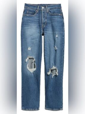 Old Navy Curvy Extra High-Rise Sky-Hi Straight Jeans Dark Ripped